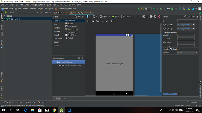 preview screen shows android coordinatorlayout upon creating a new project android apprentice raywenderlich com forums